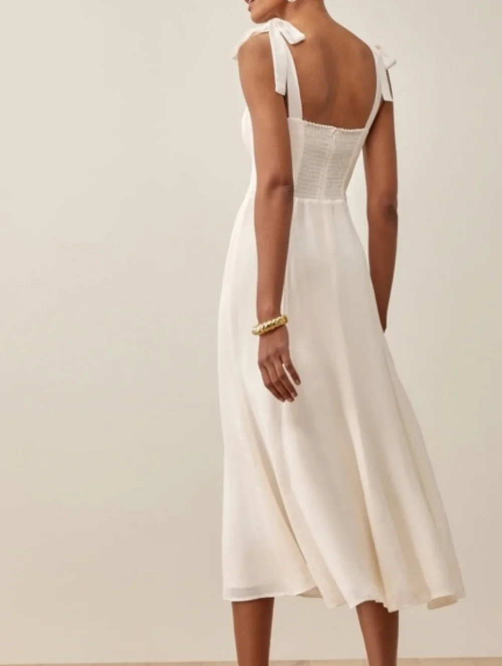 NWT Reformation Nadira Dress in Ivory Sweetheart Neckline Shoulder Strap Ties - Picture 6 of 14